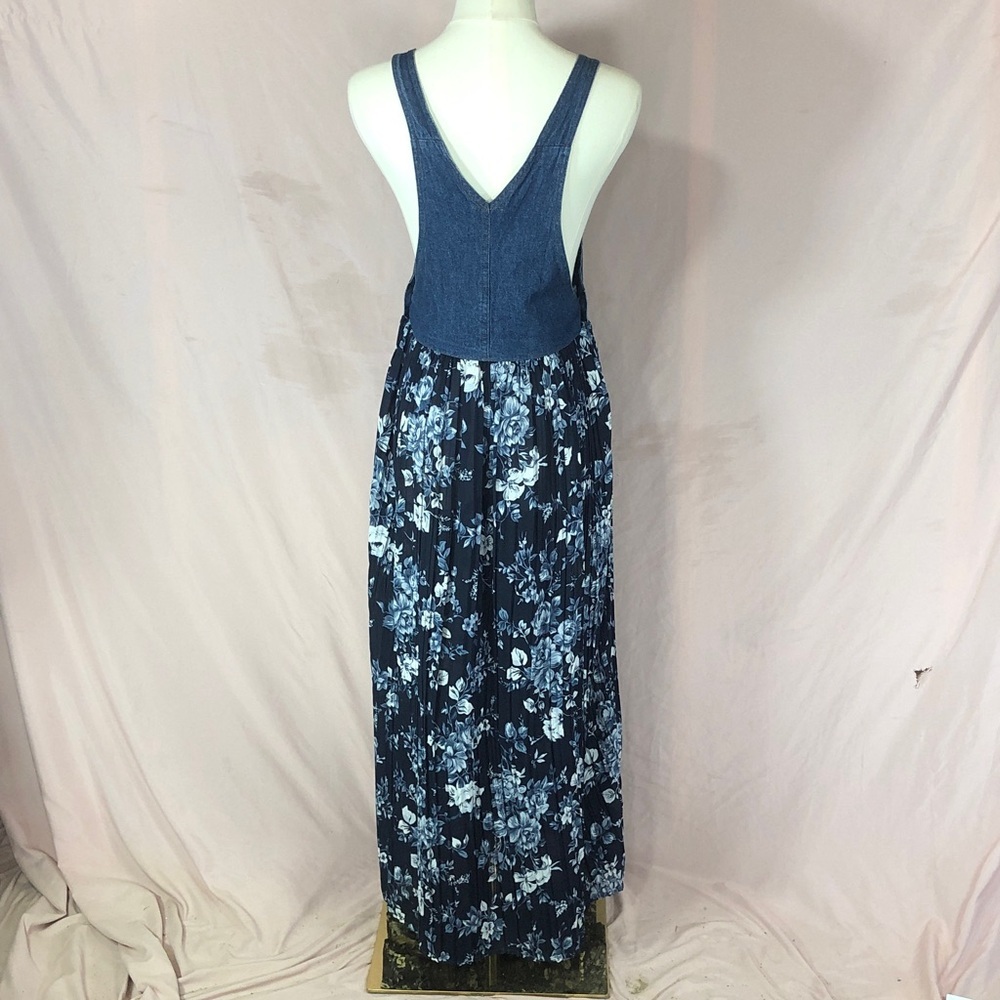 Coldwater Creek Denim Bib Floral Maxi Dress - Navy/Blue Size Small Medium - Picture 11 of 15